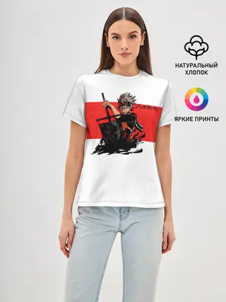 Женская базовая футболка / Чёрный клевер Аста красная полоса