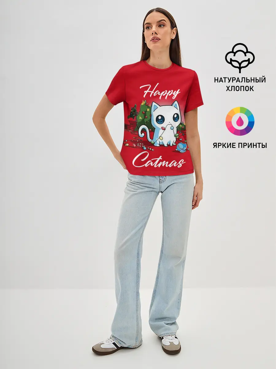 Женская базовая футболка / Happy Catmas