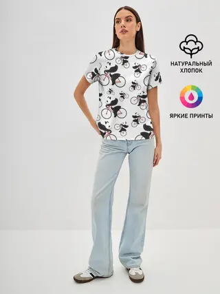 Женская базовая футболка / Панды На Велосипеде