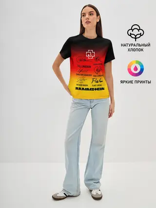 Женская базовая футболка / RAMMSTEIN АВТОГРАФЫ УЧАСТНИКОВ