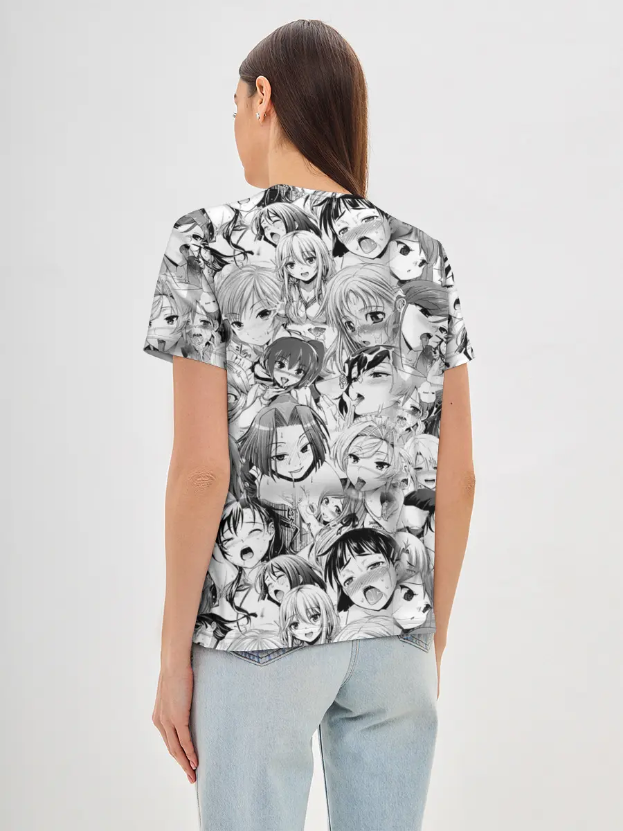 Женская базовая футболка / KAGUYA AHEGAO чернобелое / КАГУЯ АХЕГАО