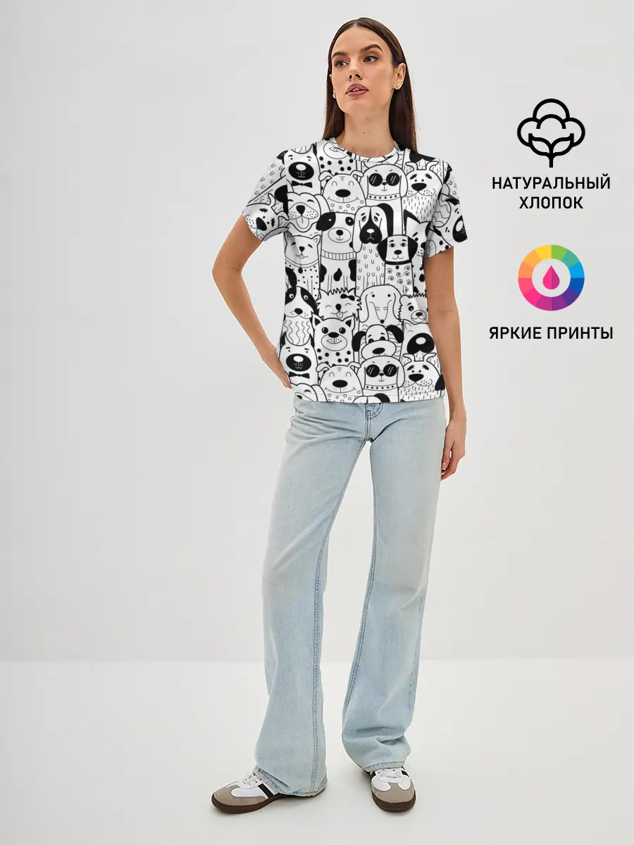 Женская базовая футболка / Собаки черно-белое