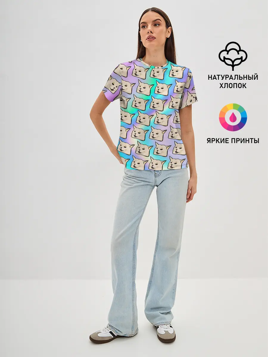 Женская базовая футболка / woman yelling at cat