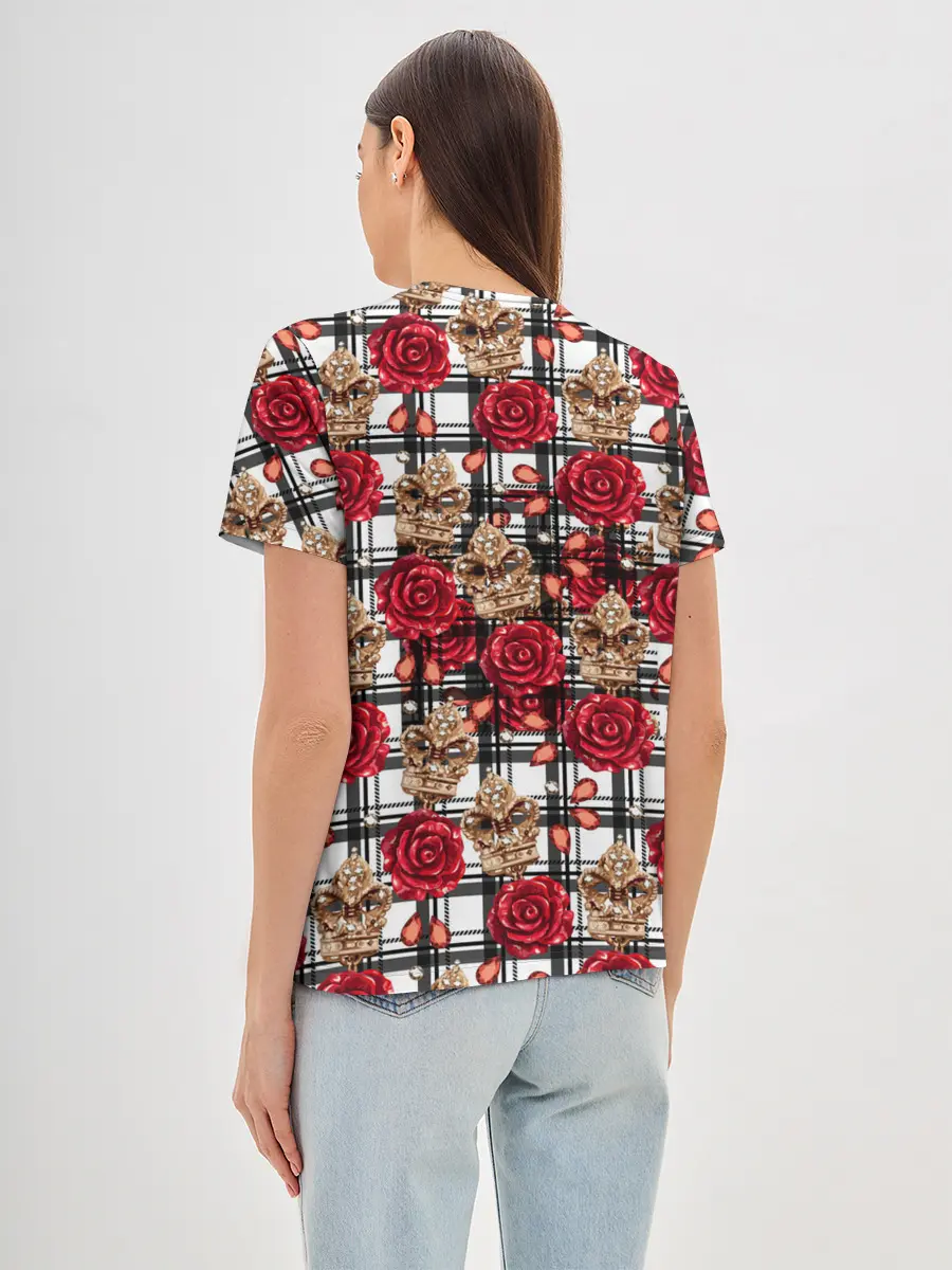 Женская базовая футболка / Розы в клеточку