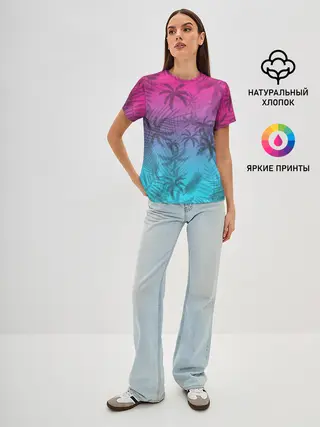 Женская базовая футболка / РЕТРО ПАЛЬМЫ