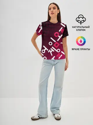 Женская базовая футболка / ИГРА В КАЛЬМАРА, ИЕРОГЛИФЫ ЛОГО