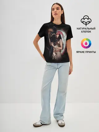 Женская базовая футболка / Девушка с лошадью