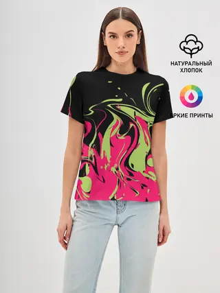 Женская базовая футболка / Черно малиновый абстрактный