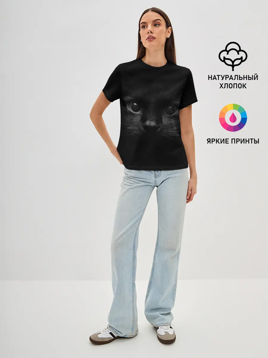 Женская базовая футболка / Чёрный кот