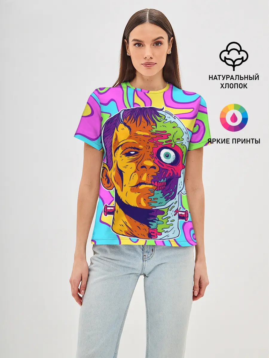 Женская базовая футболка / Психоделический Франкенштейн