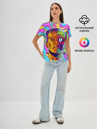 Женская базовая футболка / Психоделический Франкенштейн
