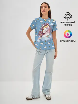 Женская базовая футболка / Радужный Единорог