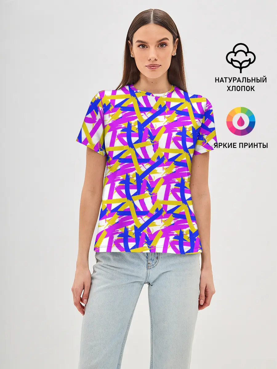 Женская базовая футболка / абстракция из ярких полос