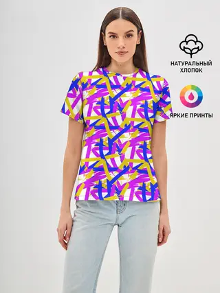 Женская базовая футболка / абстракция из ярких полос