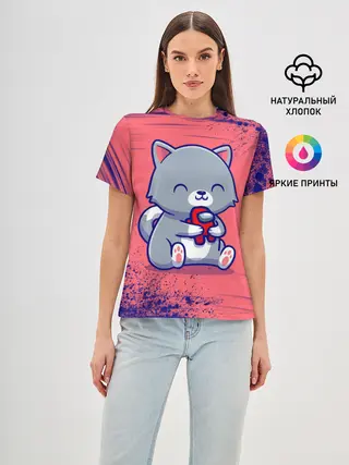 Женская базовая футболка / AMONG US - С КОТИКОМ