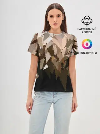 Женская базовая футболка / Бежево-коричневая мозаика