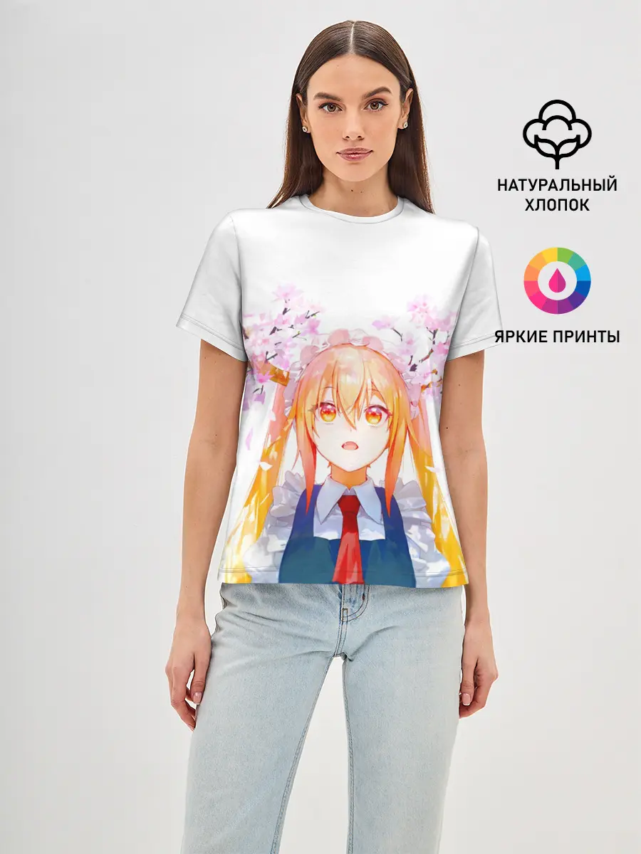 Женская базовая футболка / Горничная Мисс Кобаяши расцветает Тору