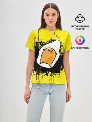 Женская базовая футболка / веселое яйцо на черном фоне