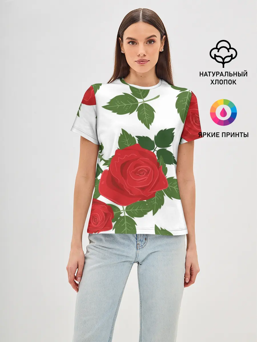 Женская базовая футболка / Большие розы