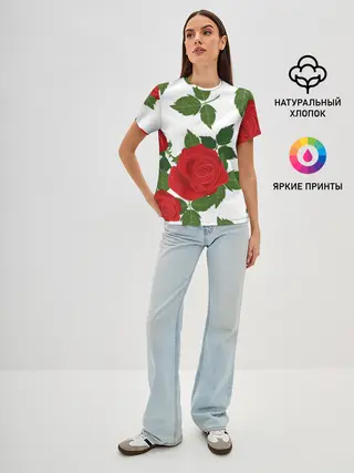 Женская базовая футболка / Большие розы