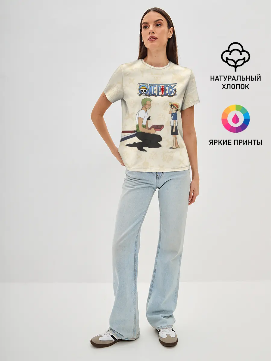 Женская базовая футболка / Ророноа Зоро и малыш Манки Д. Луффи