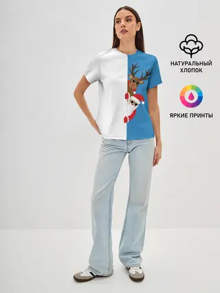 Женская базовая футболка / Крутые Санта и Олень