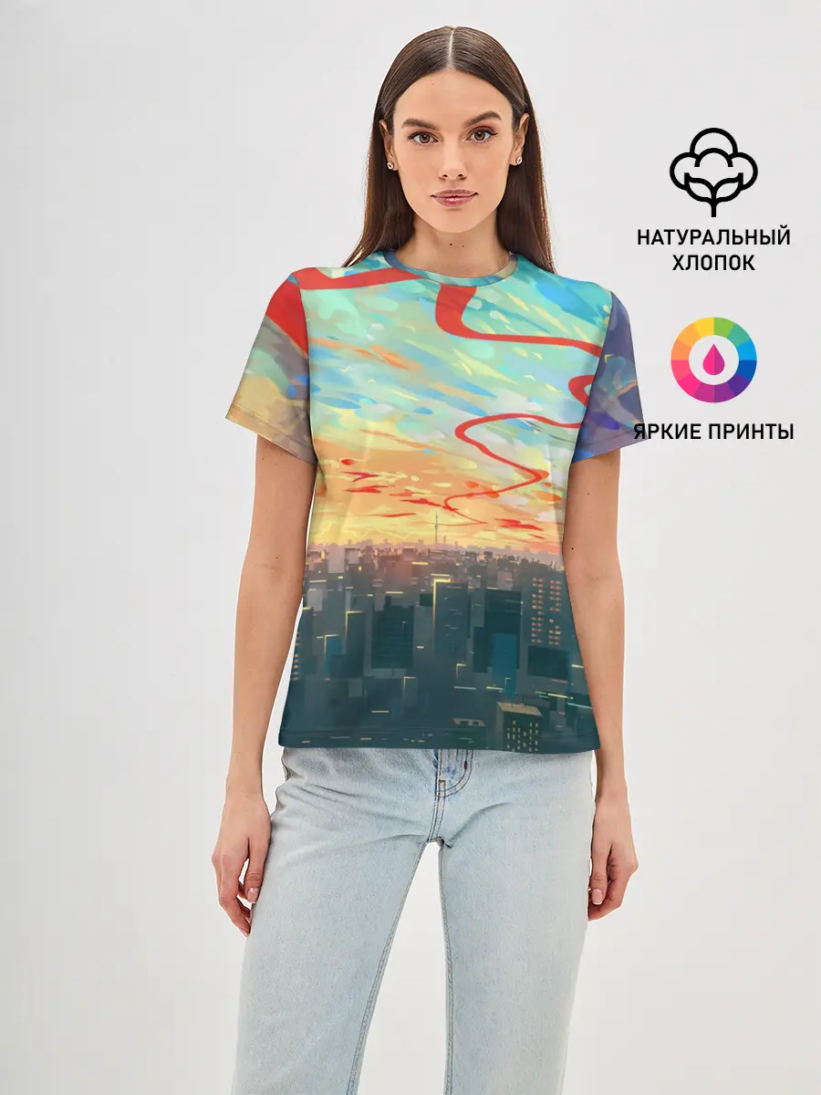 Женская базовая футболка / Токио красками