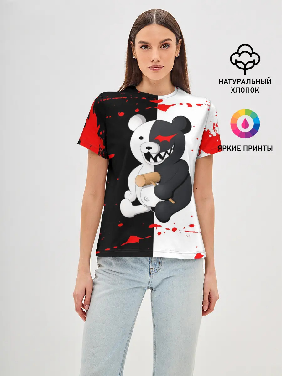 Женская базовая футболка / monokuma с молотком