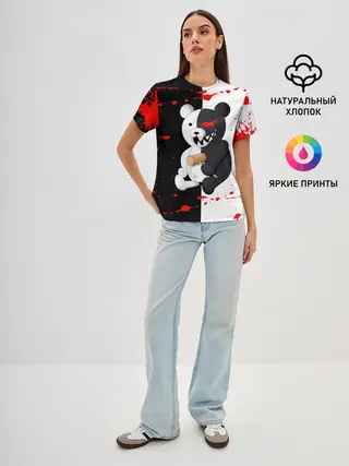 Женская базовая футболка / monokuma с молотком