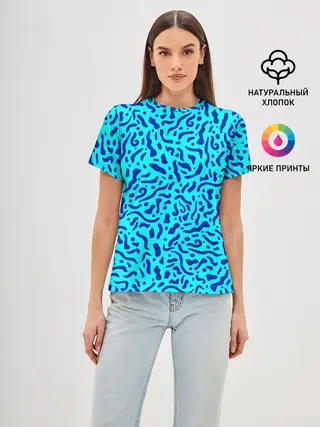 Женская базовая футболка / Неоновые синие узоры