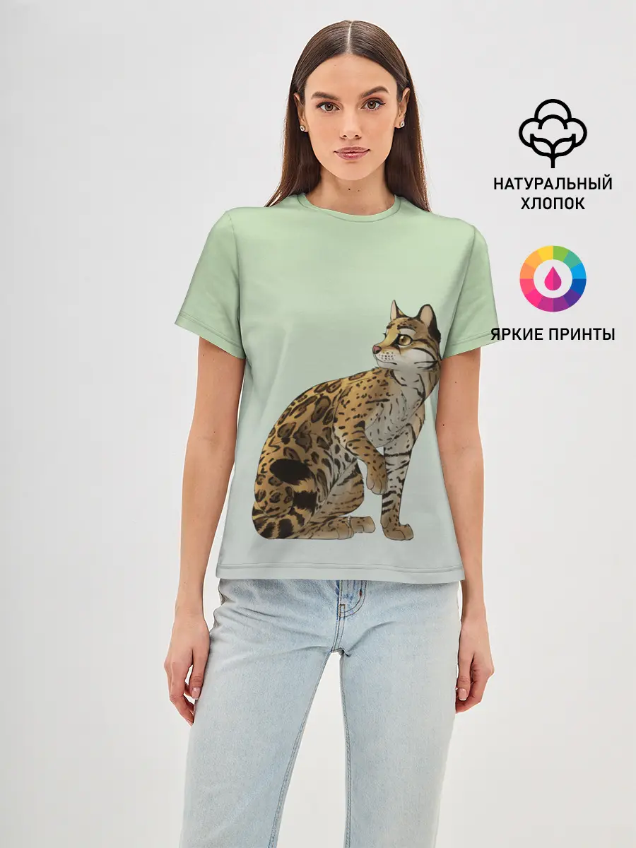 Женская базовая футболка / дикий кот оцелот