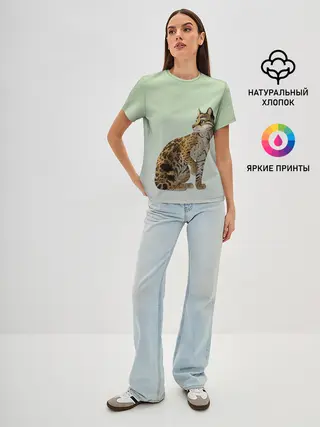 Женская базовая футболка / дикий кот оцелот