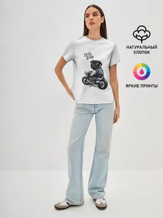 Женская базовая футболка / Pug Rider | Байкер Мопс