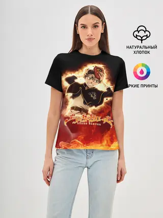 Женская базовая футболка / Аста в маске огонь и пламя