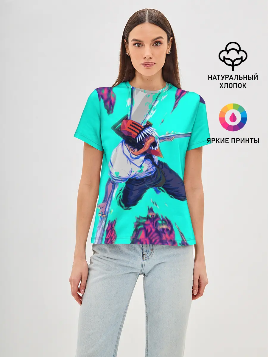 Женская базовая футболка / ЧЕЛОВЕК БЕНЗОПИЛА ДЕНДЖИ