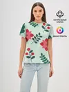 Женская базовая футболка / цветы, ягоды, листья