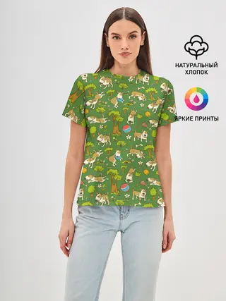 Женская базовая футболка / Забавные собаки