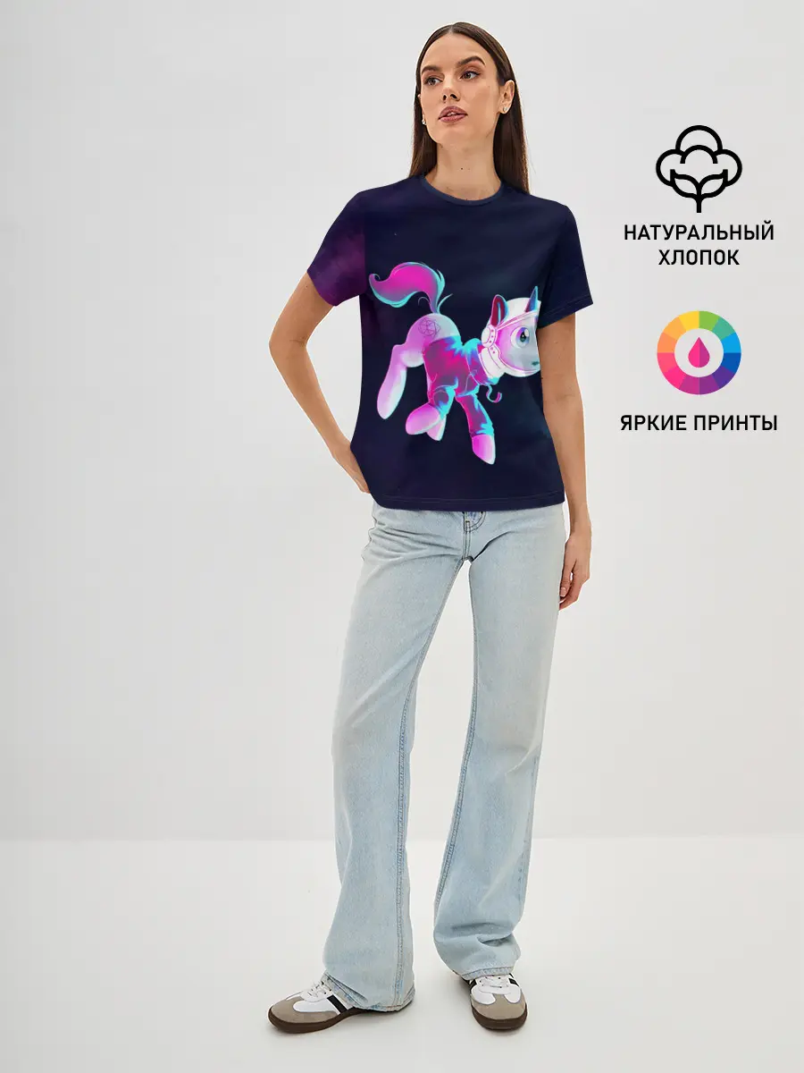 Женская базовая футболка / Пони в космосе