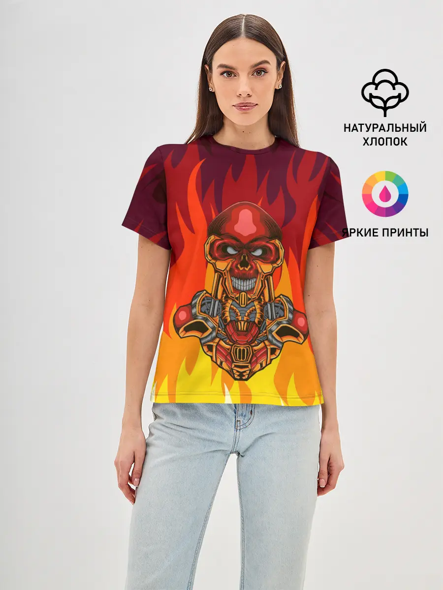 Женская базовая футболка / Меха скелет | Steampunk Fire