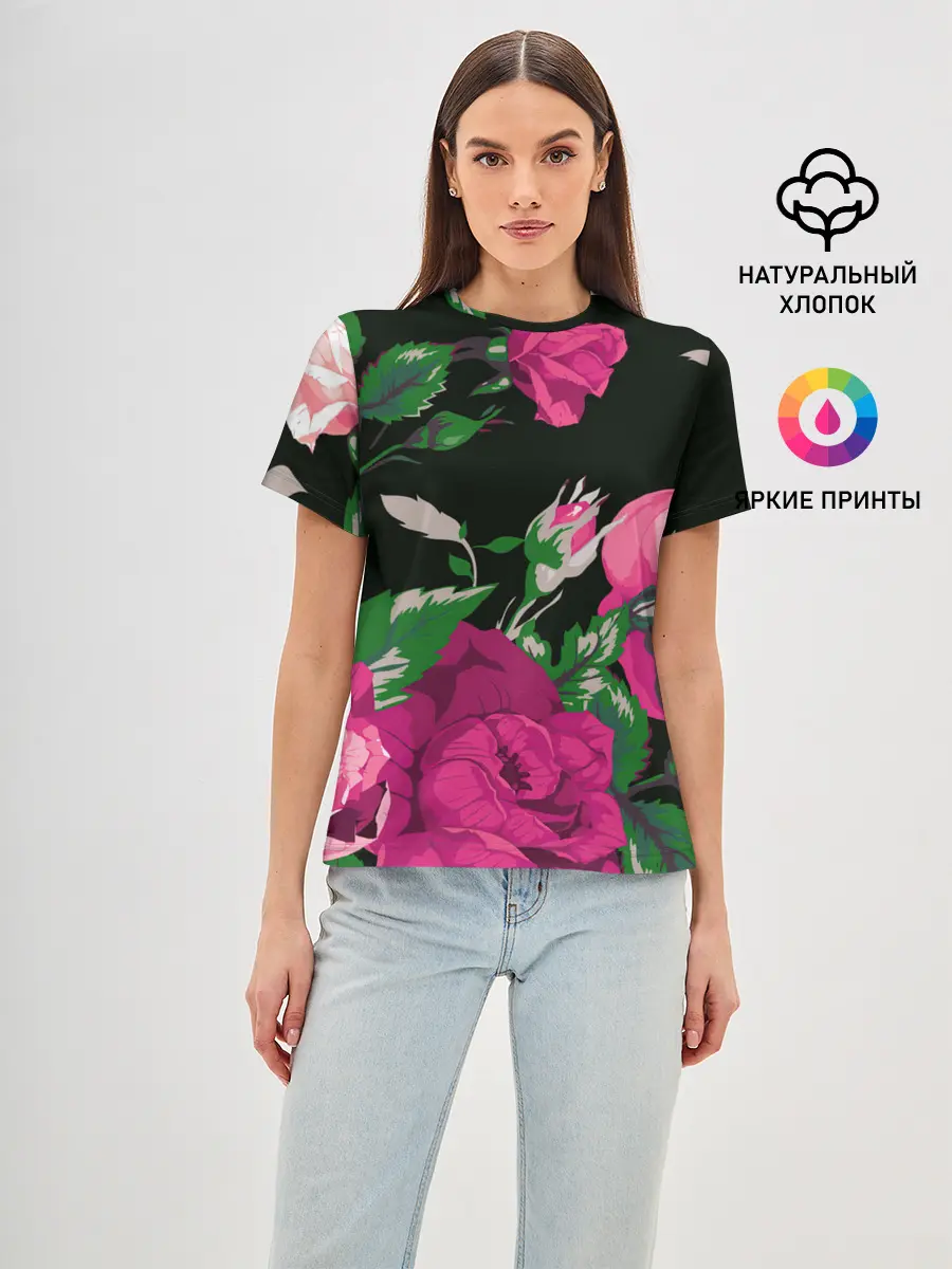 Женская базовая футболка / Розы
