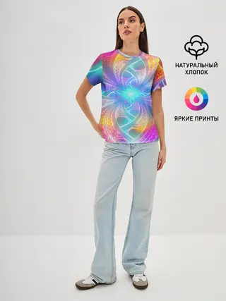 Женская базовая футболка / Узоры / Абстракция /Неон
