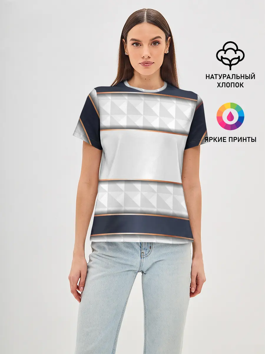 Женская базовая футболка / White 3d lines