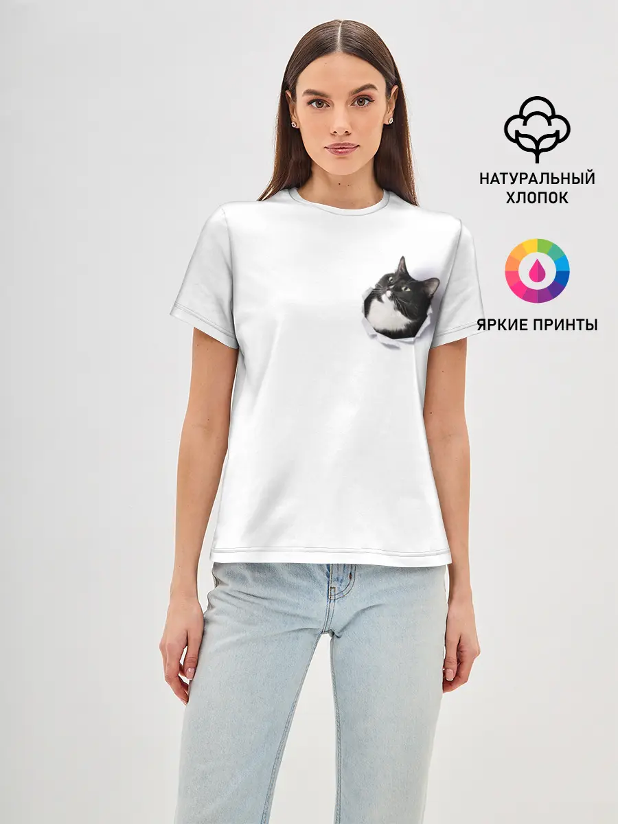 Женская базовая футболка / КОТ В СЕРДЦЕ