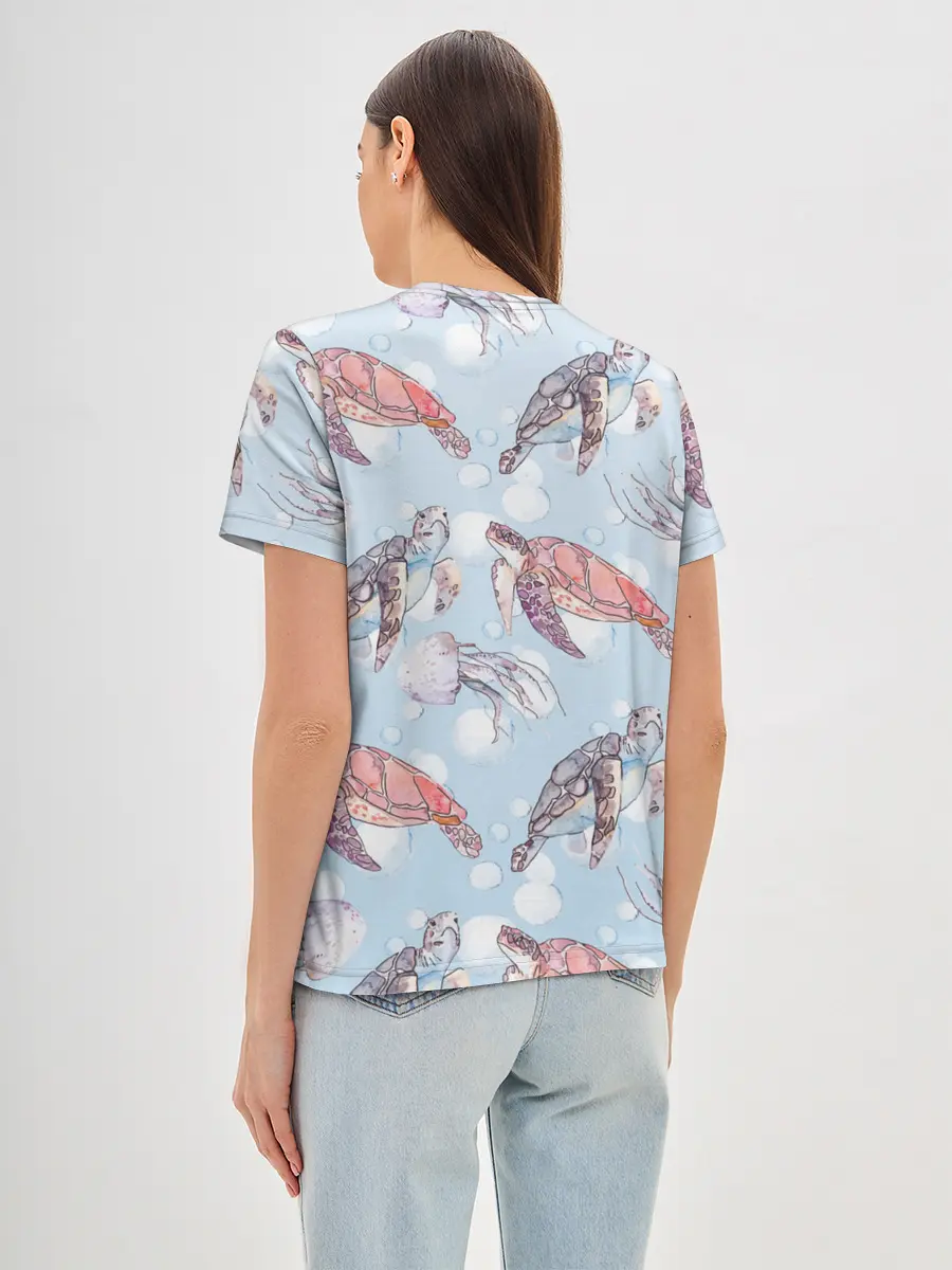 Женская базовая футболка / подводный мир черепахи медузы