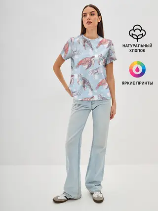 Женская базовая футболка / подводный мир черепахи медузы