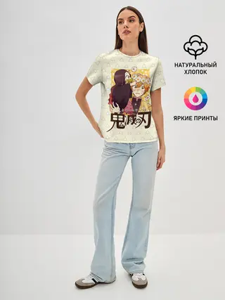 Женская базовая футболка / Незуко и Зеницу Kimetsu no Yai