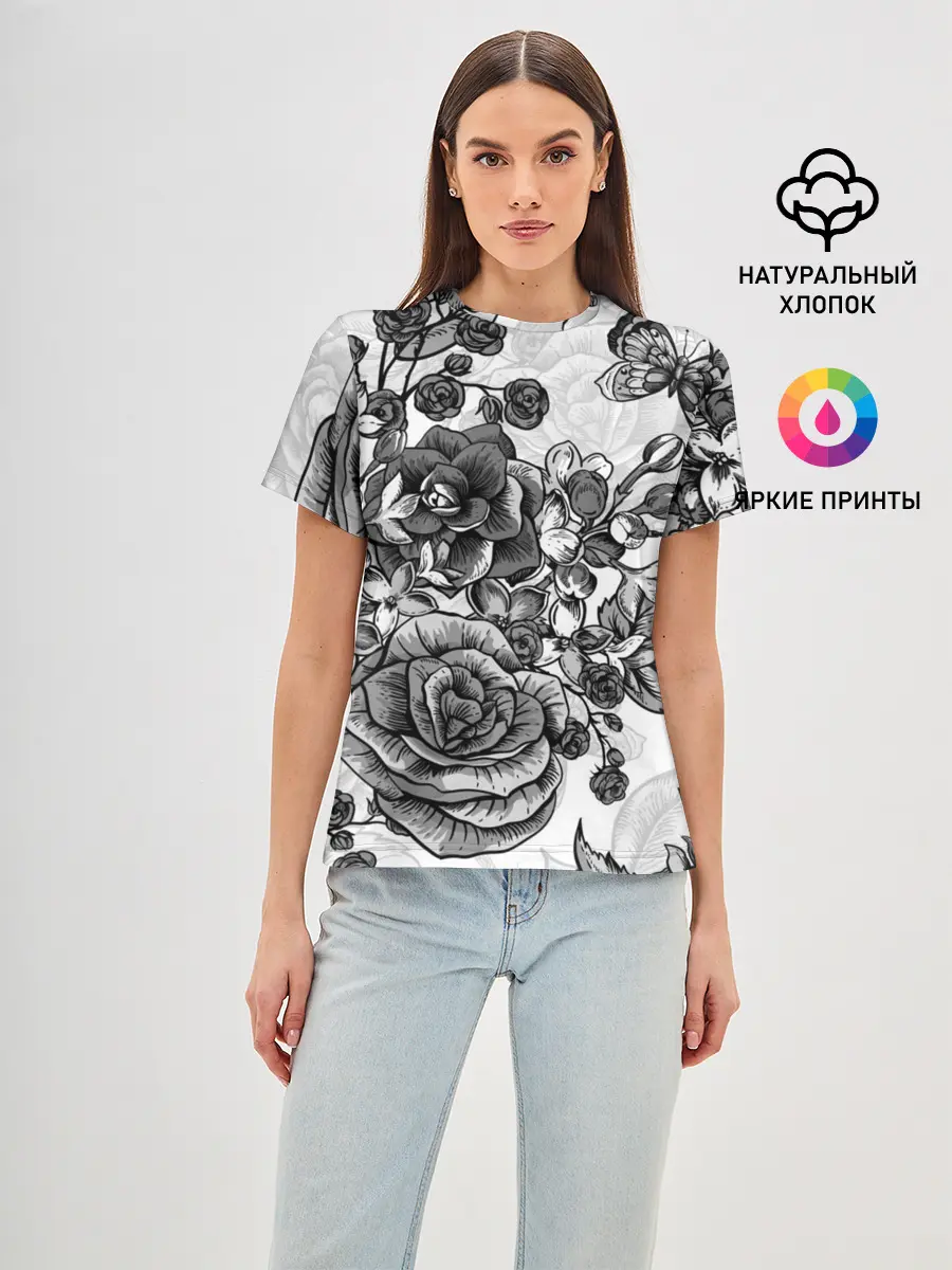 Женская базовая футболка / РОЗЫ | ROSES | БАБОЧКИ