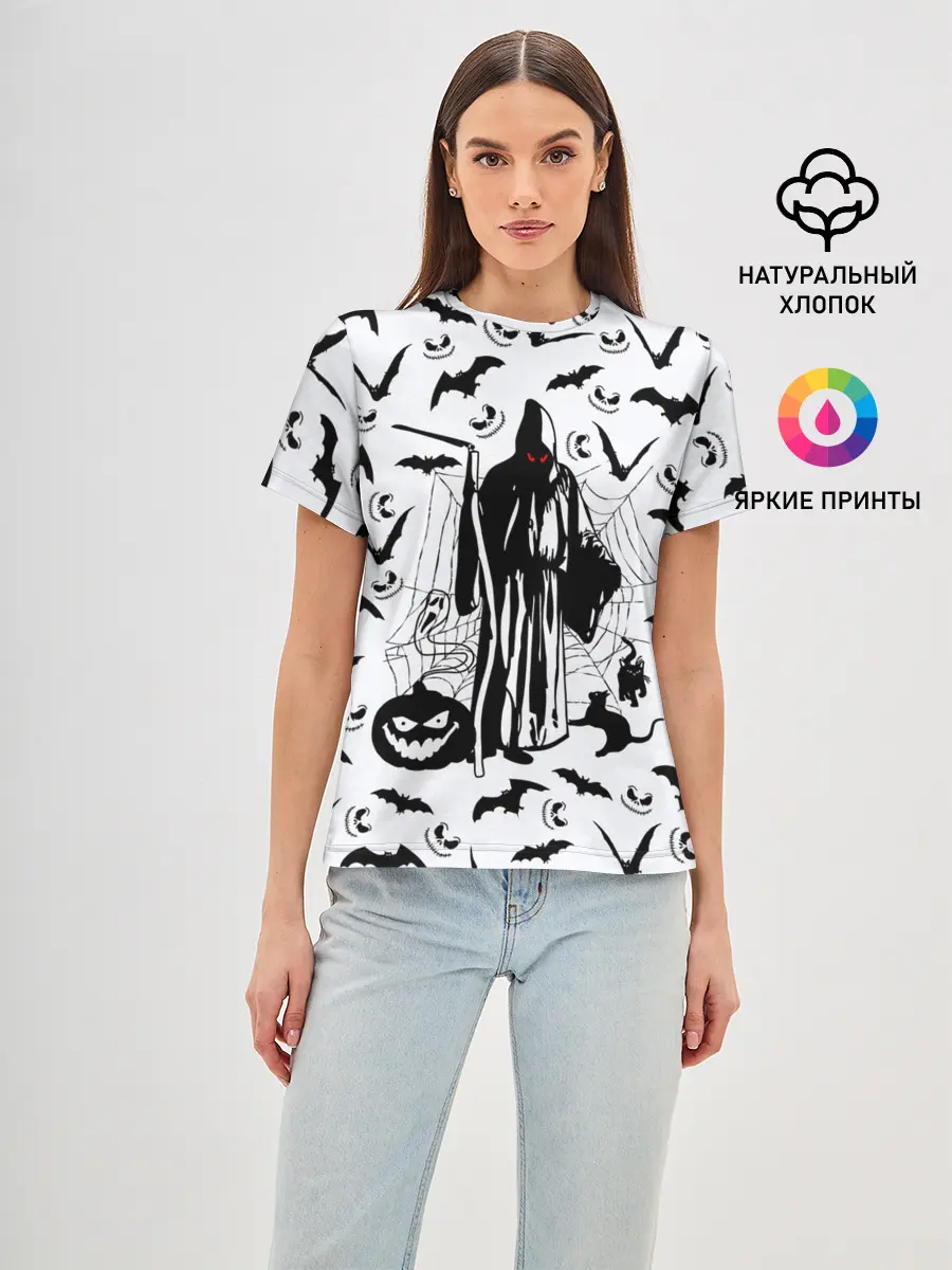 Женская базовая футболка / Хэллоуин, Grim Reaper
