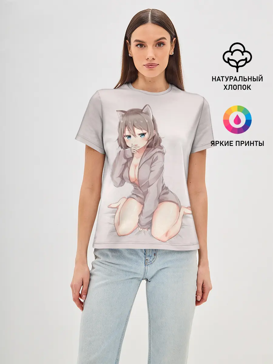 Женская базовая футболка / Аниме котёнок