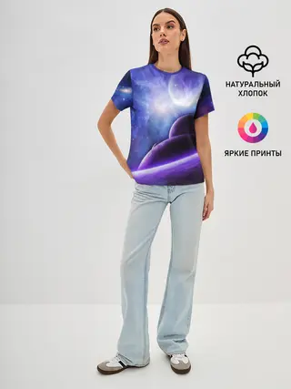 Женская базовая футболка / Неоновый Космос